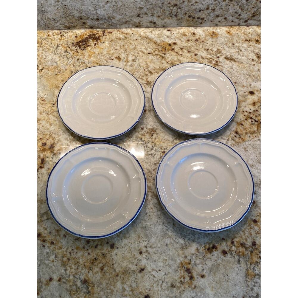 Vintage Set of 4 Brickoven Stoneware Heritage Blue Trim Dessert Plates